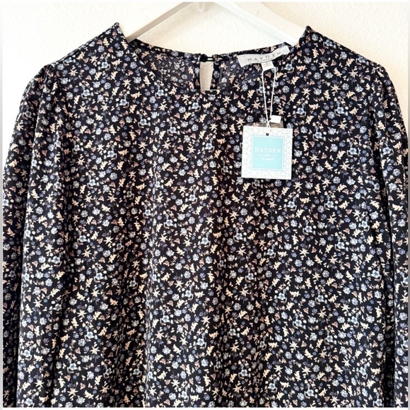 Hayden Los Angeles Black Floral Long Sleeve Dress midi size small nwt - Picture 4 of 5